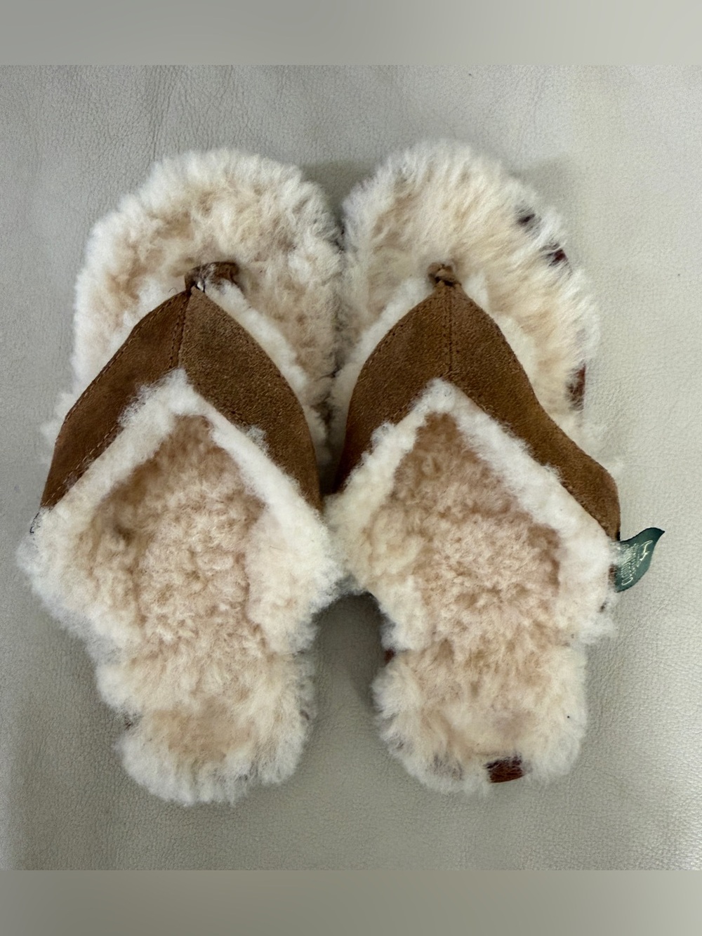 Shearling-Trim Brown Suede Flip-Flop Slippers